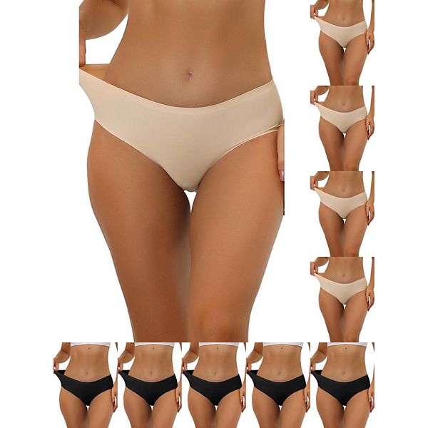 

10 пар трусиков для женщин без подкладки, удобное белье без швов, эластичный пояс Inspire Chic, Beige Black