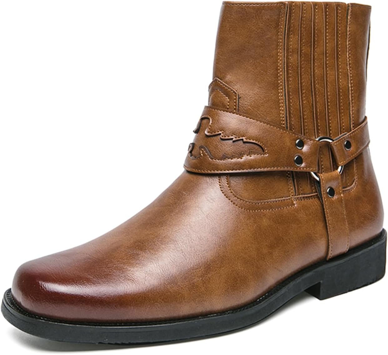 

Мужские повседневные ботинки CHUUMEE с высоким западным ремешком и пряжкой, мужские модные ботинки с квадратным носком и боковой молнией, желтый