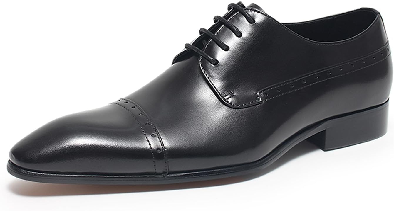

Мужская кожаная обувь Santimon Oxfords Dress Shoes - формальные дербийные туфли с шнуровкой с брогом и мягкой стелькой и стойкой от скольжения подошвой для бизнеса, офиса и свадеб, черный
