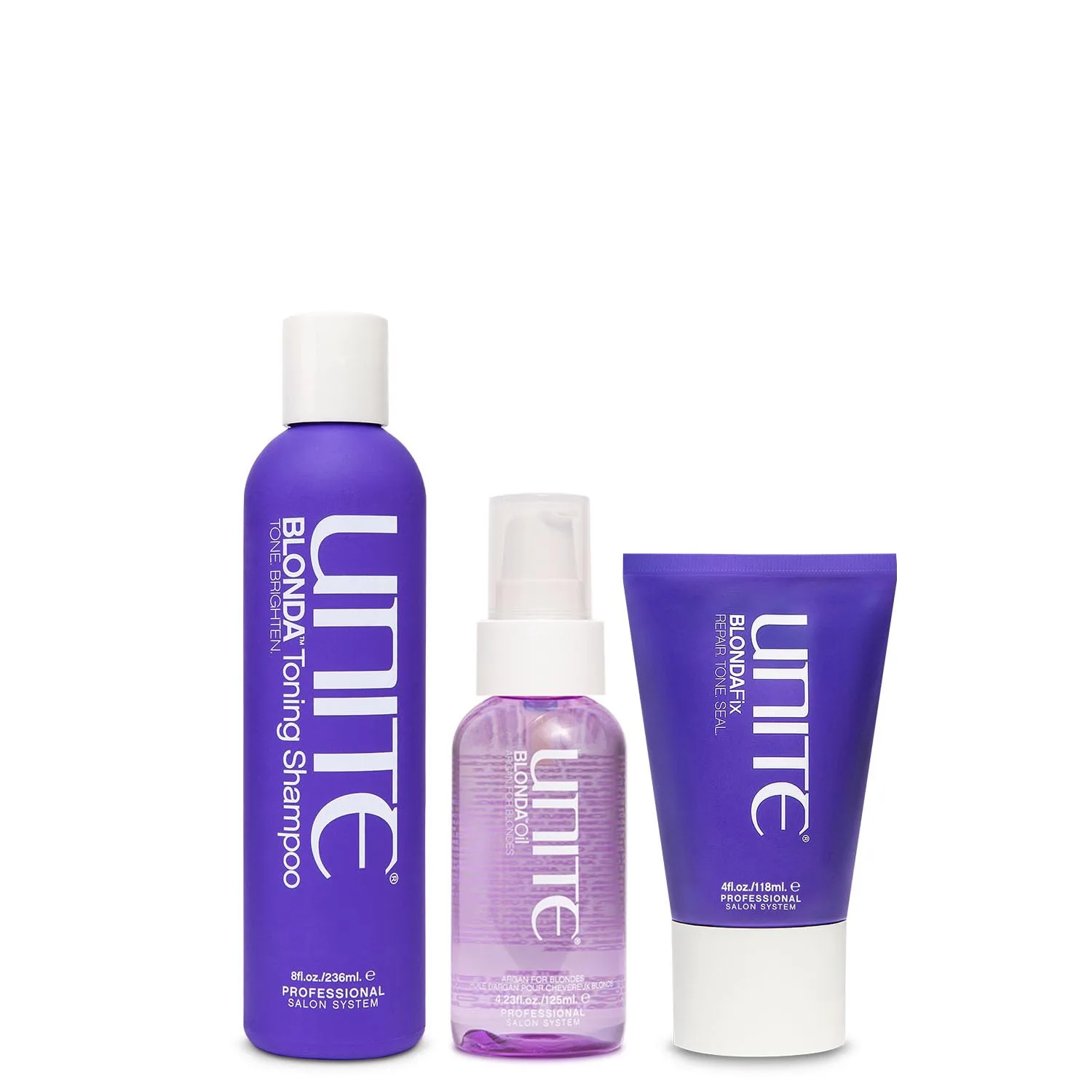 UNITE Hair - BLONDA Fix, тонирующий шампунь и ежедневный кондиционер - нейтрализует желтизну, восстанавливает и придает блеск - для светлых волос - 113 мл, 283 мл и 233 мл, Purple