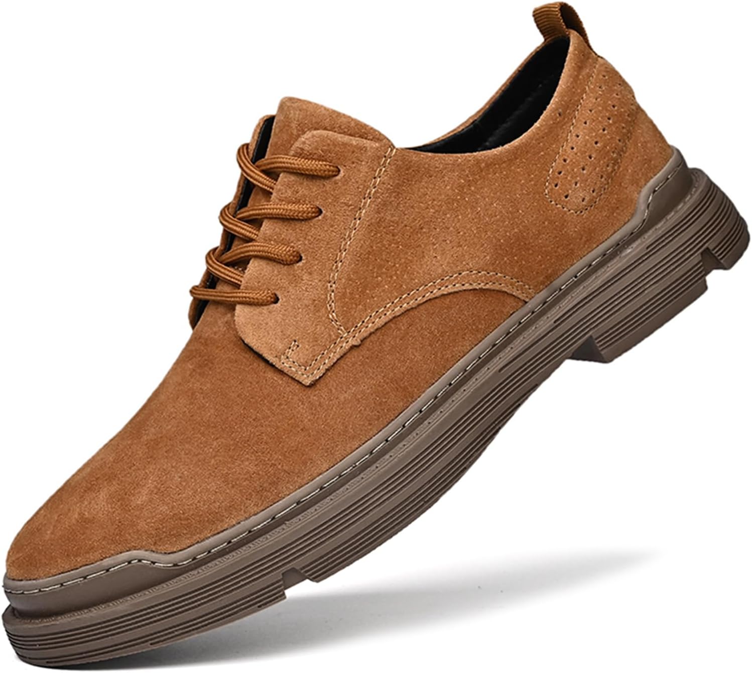 

Мужские замшевые кожаные оксфорды на шнуровке с круглым носком, низкие британские повседневные деловые туфли дерби Ptnoka, коричневый