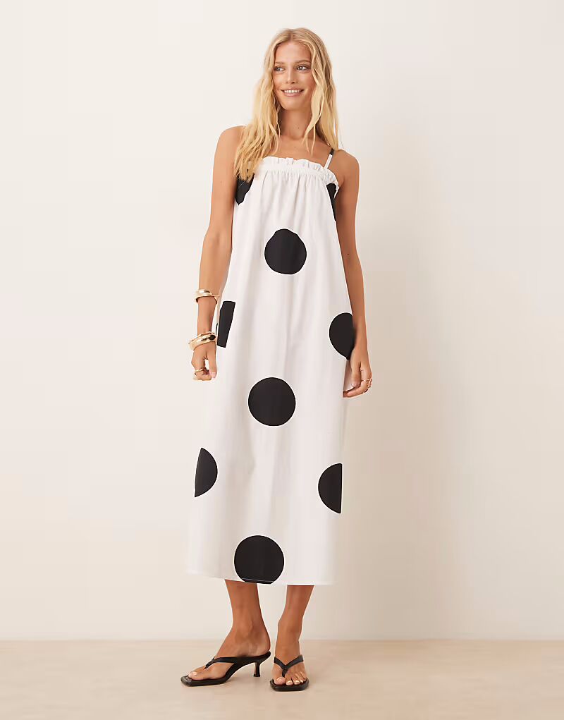 

Платье-трапеция макси из поплина ASOS DESIGN в горошек