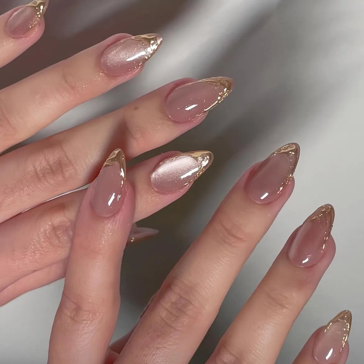 Накладные ногти KQueenest Cat Eye с клеем, 30 шт. Kqueenest, Pink Gold Swirls