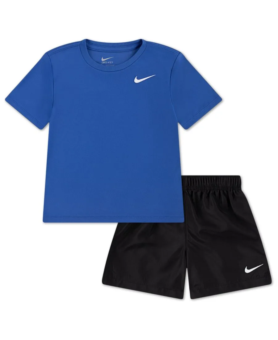 Детский комплект для мальчиков 2T-4T: футболка с круглым вырезом Dri-FIT и тканые шорты Nike, черный, синий