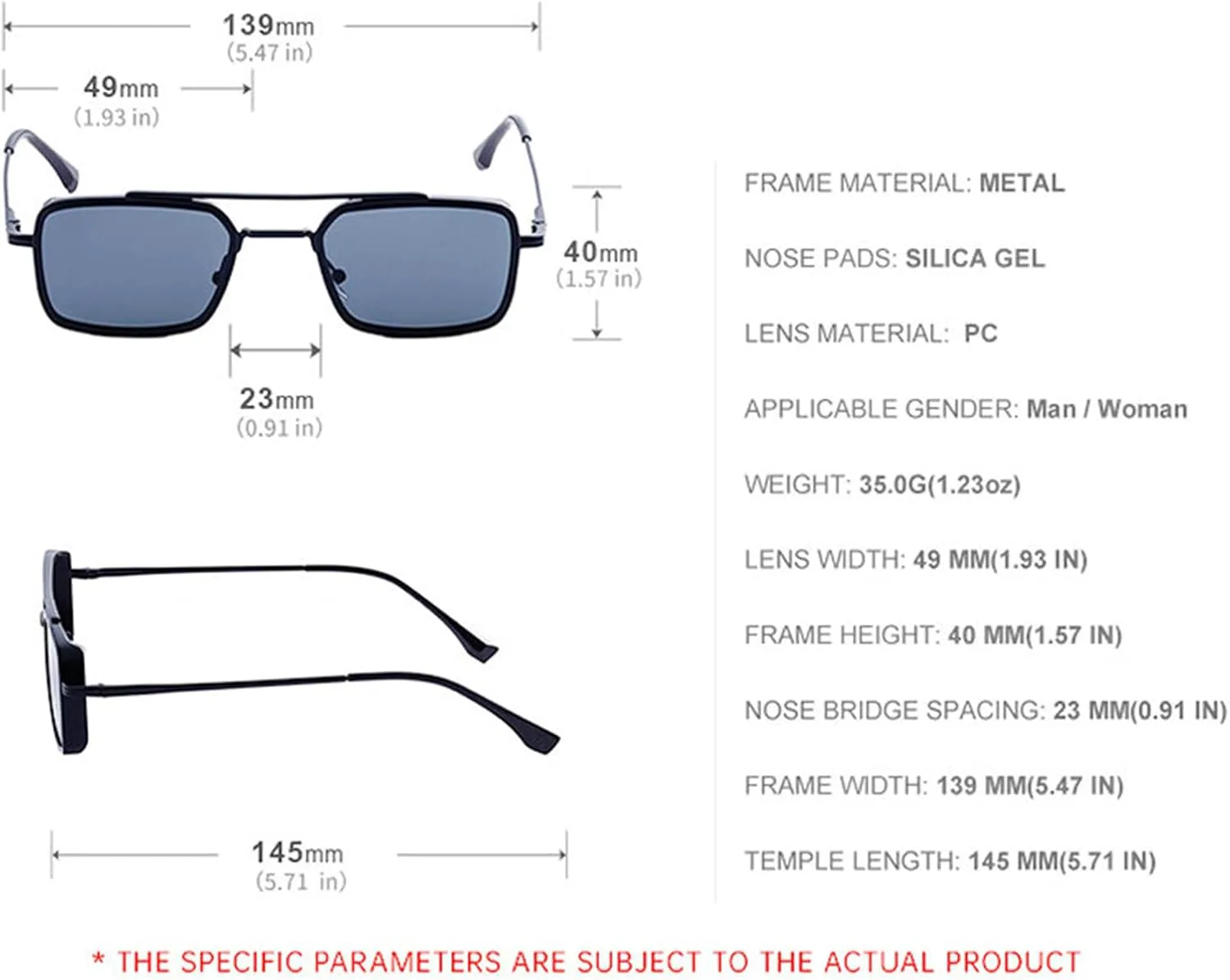 

Willochra Модные прямоугольные солнцезащитные очки для женщин в стиле 70-х годов, квадратные, с двойной перемычкой, в стиле панк, защита от УФ-излучения UV400, C3