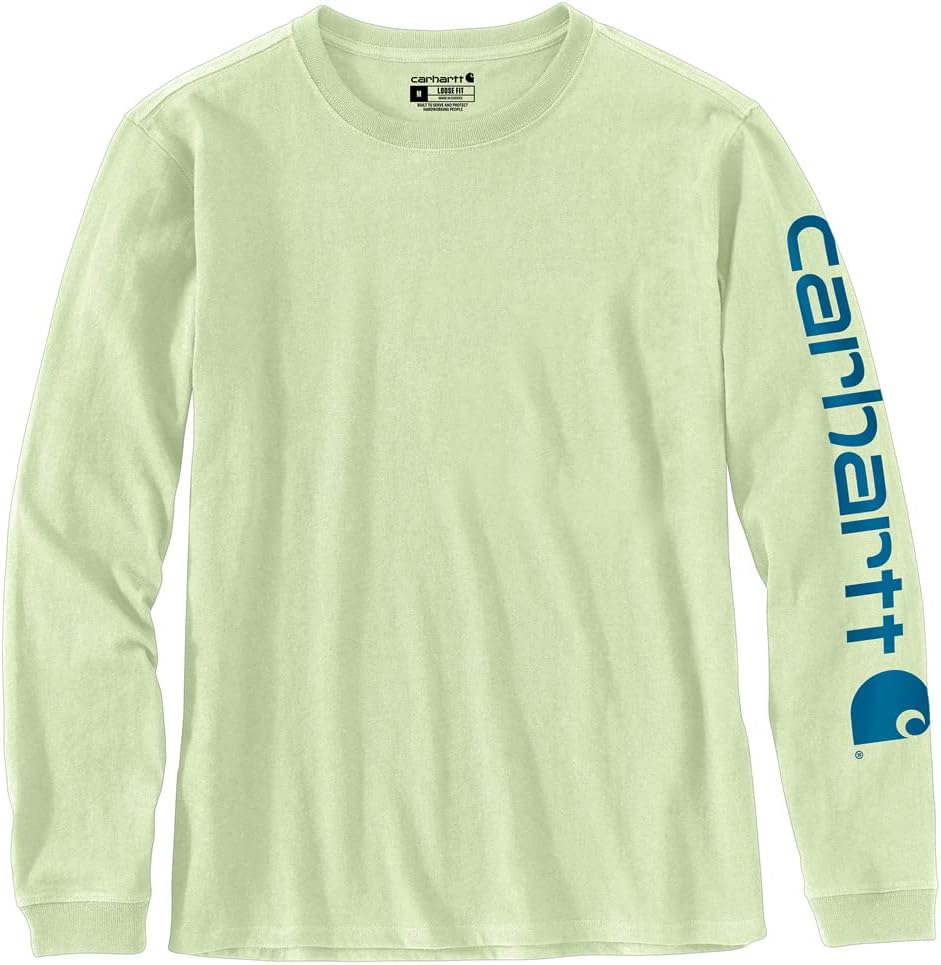 

Carhartt женская футболка с логотипом на рукаве, свободный крой, тяжелый хлопок, длинный рукав, Hint Of Lime