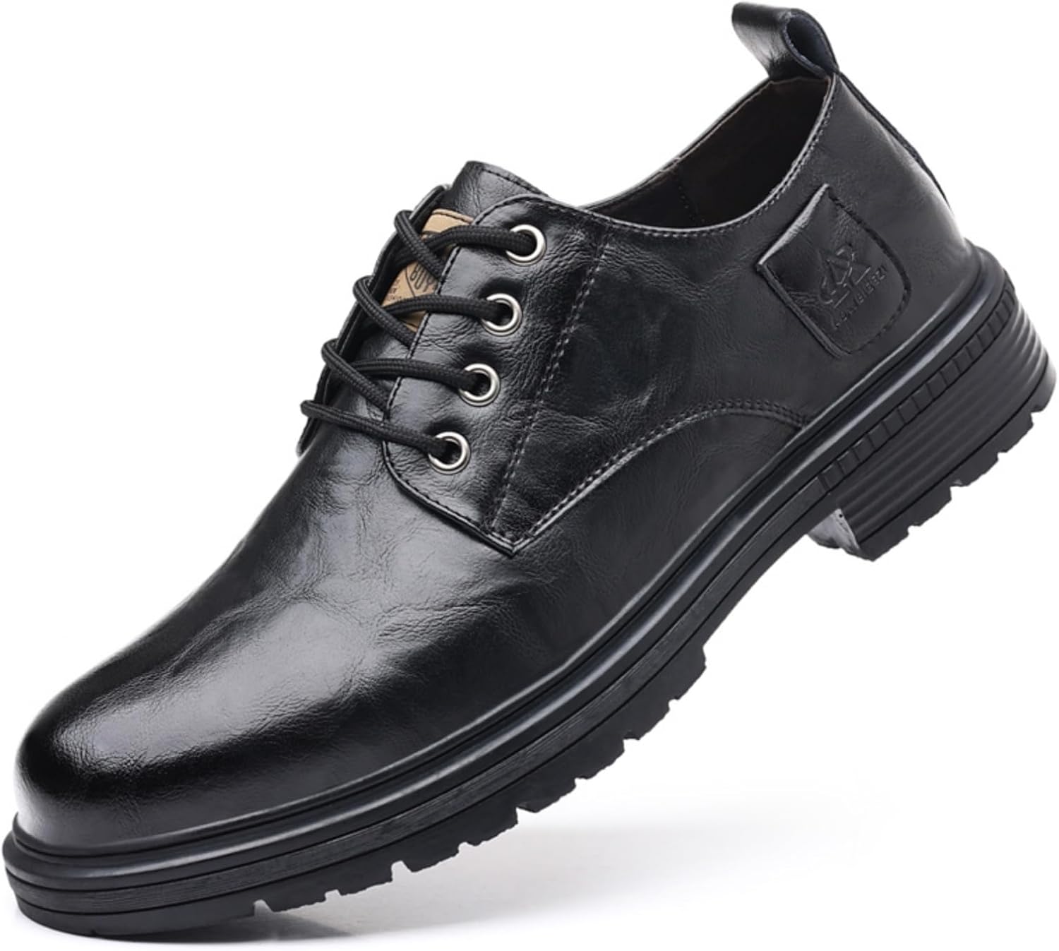 

Мужские кожаные туфли-оксфорды с шнуровкой, круглый носок, противоскользящие, на массивном каблуке, повседневные дерби для официальных мероприятий, бизнеса и свадеб Boaobaihuo, черный