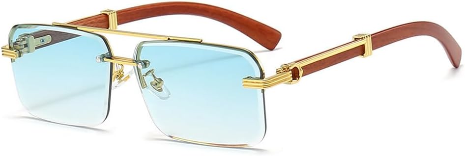 

Солнцезащитные очки без оправы квадратной формы с имитацией древесной текстуры для женщин и мужчин в стиле ретро, ​​дизайнерские очки с защитой от УФ-излучения UV400 UJNHGQ, Green