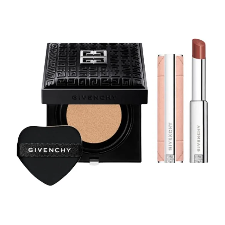 Givenchy Набор для макияжа Air Cushion Sweet Radiance, легко растушевывается, 12г+3.2г, Two-Piece Set E: Soft Light Air Cushion #1-N95+Premium Sweet Glow Radiant Lipstick #117 — фото 2