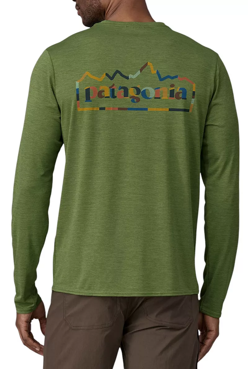 

Patagonia Мужская рубашка Capilene Cool на каждый день с графическим рисунком и длинными рукавами, цвет Unity Fitz/Terrn Grn Xdy
