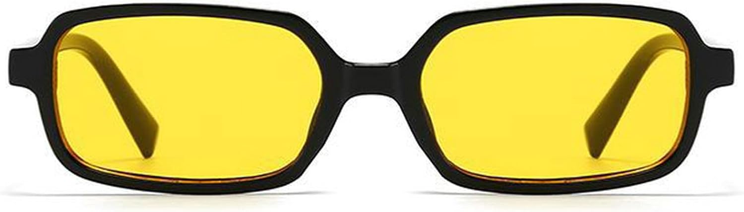 

Солнцезащитные очки в стиле ретро прямоугольной формы для женщин и мужчин, маленькие, в стиле 90-х, винтажные, модные, с узкой прямоугольной оправой, в стиле панк mincl, Black Yellow