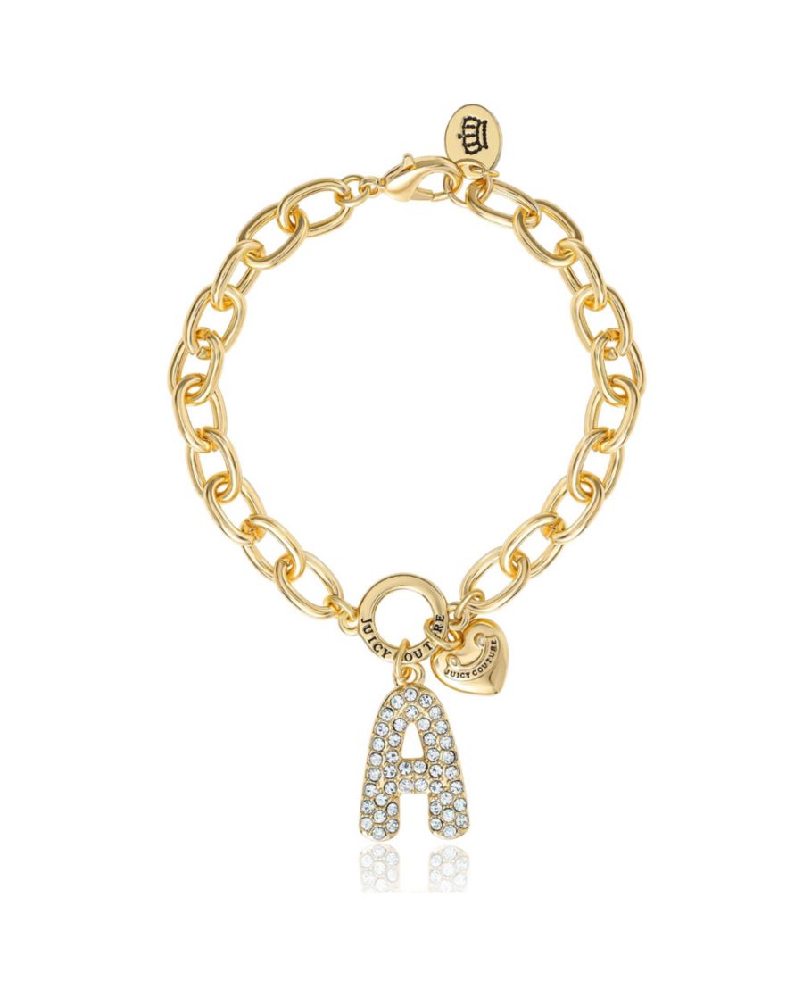 

Браслет с подвеской в виде инициала, инкрустированной бриллиантами, длина 7,5 дюймов, золотистый цвет Juicy Couture, Letter A