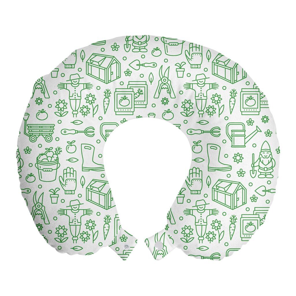 

ABAKUHAUS Дорожная подушка для чучела, поддержка шеи, Outline Garden, пенопластовые дорожные принадлежности для самолета и автомобиля, 30x30 см, Зеленый папоротник белый