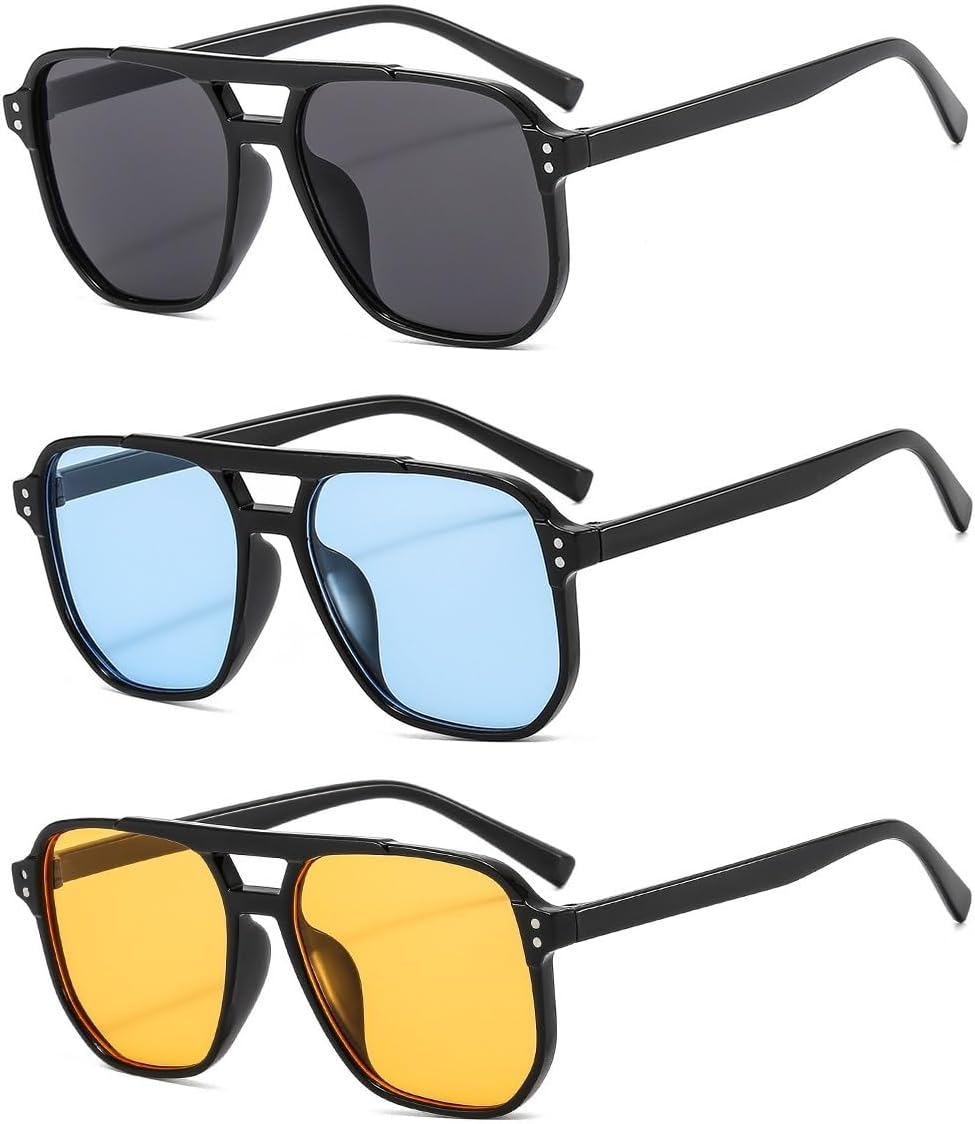 

Оптовая продажа 100 ретро-солнцезащитных очков квадратной формы в классическом стиле 70-х годов, пластиковая оправа, защита UV400, оптовая партия для оптовых продавцов ENSARJOE, 3pcs Black+blue+orange