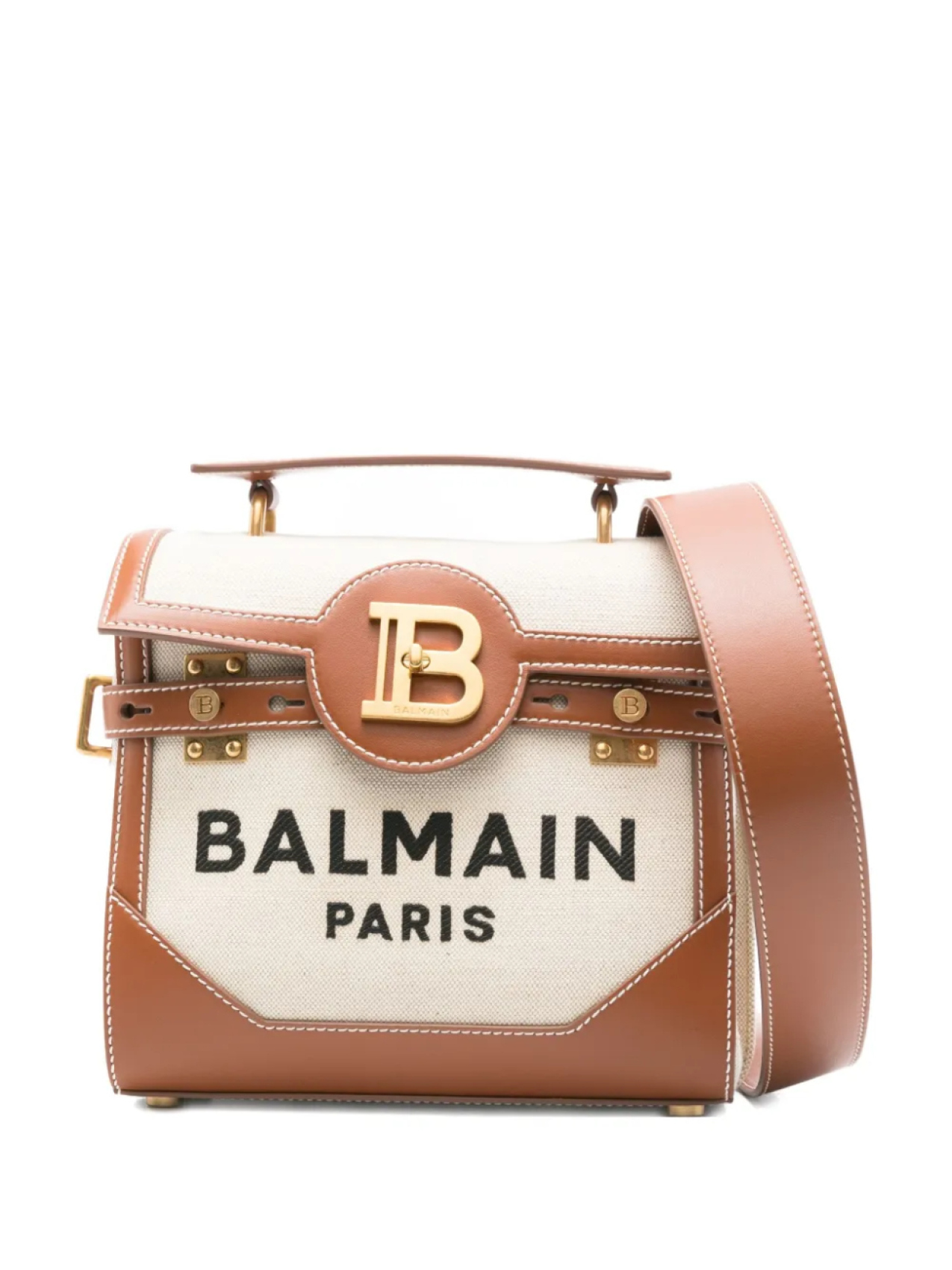 

Сумка-портфель с кожаной отделкой и логотипом Balmain, нейтральный