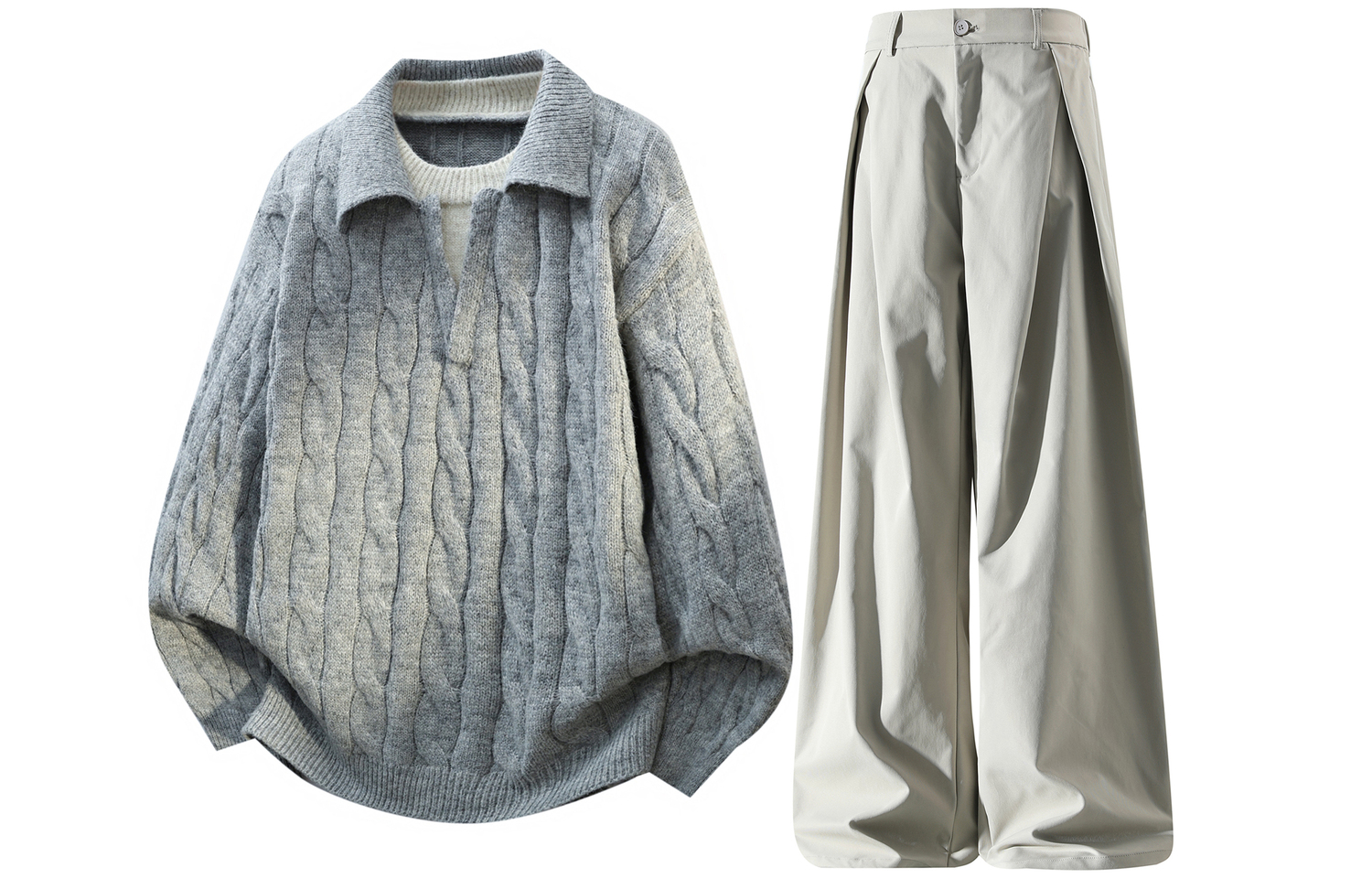 

Повседневная спортивная одежда Unisex V-образный вырез Moderate X1617, светло-серый top+хаки suit pants