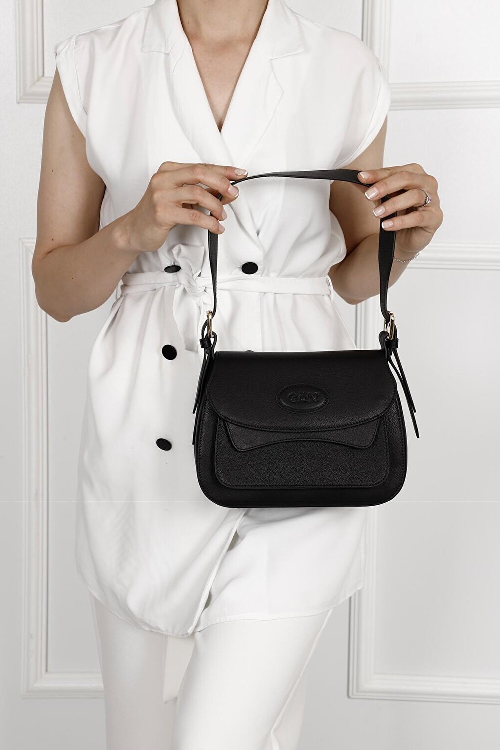 

ЧЕРНАЯ Платиновая женская сумка через плечо небольшого размера из натуральной кожи K8365 GÖNDERİ(R)