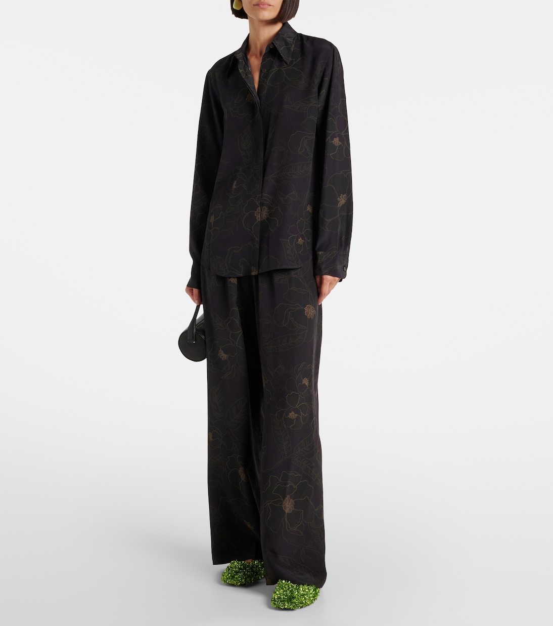 Шелковая рубашка с цветочным принтом Dries Van Noten, черный — фото 2