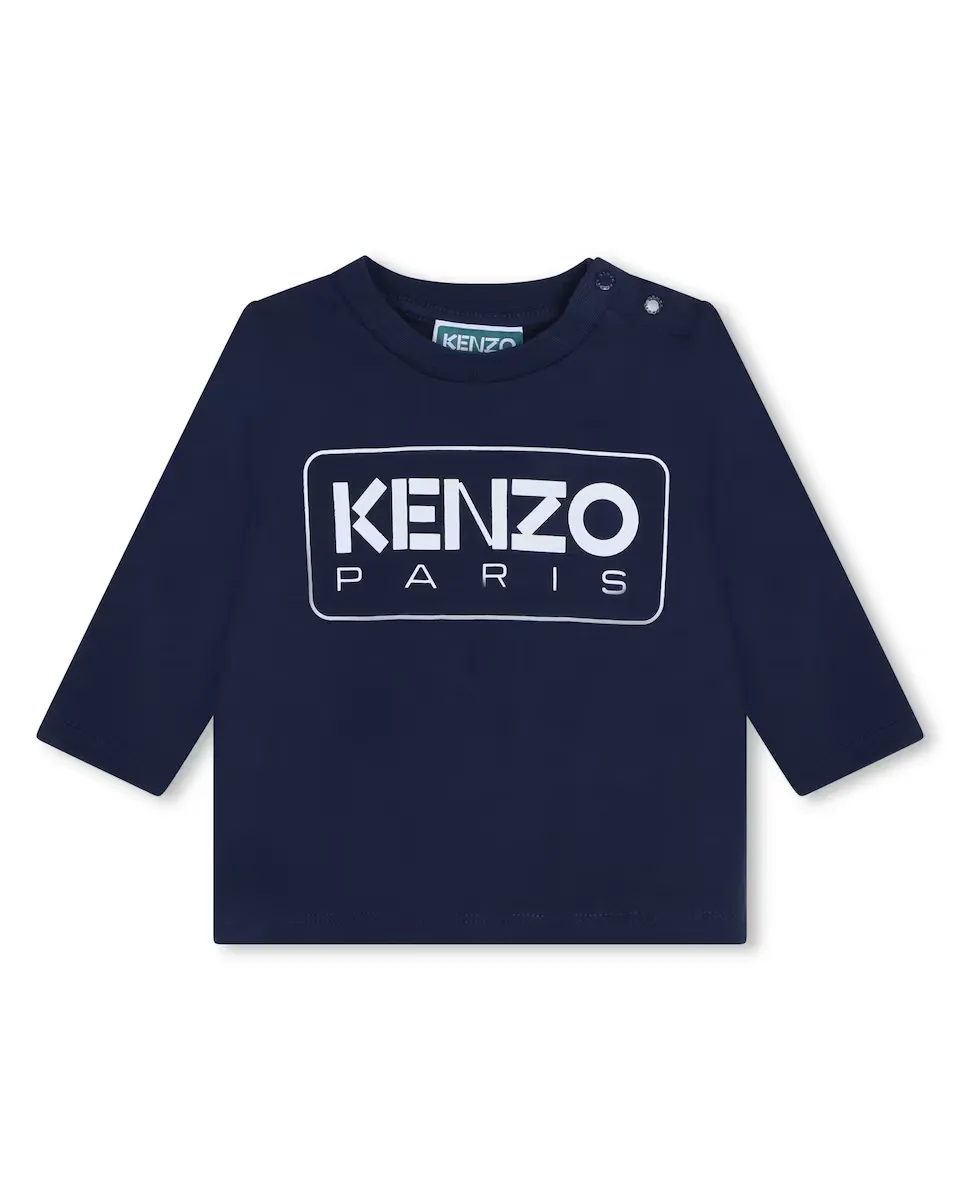 

Футболка для мальчика с хлопковым логотипом спереди Kenzo Kids, темно-синий