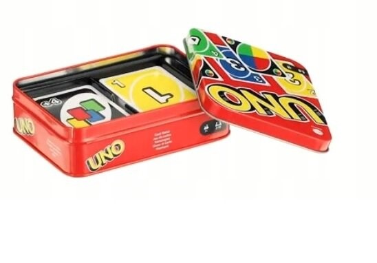

Коллекционная карточная игра Uno Deluxe в металлической банке Mattel