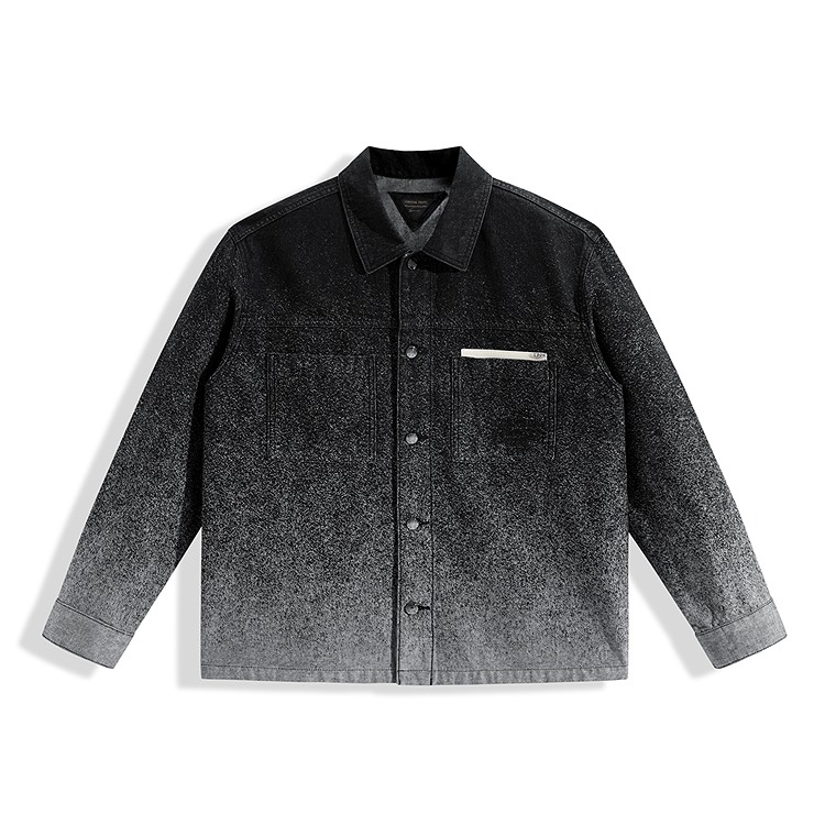 

Модная куртка мужская приталенная повседневная универсальная с принтом жаккард Ink Splatter PEACEBIRD MEN, denim темно-серый 1