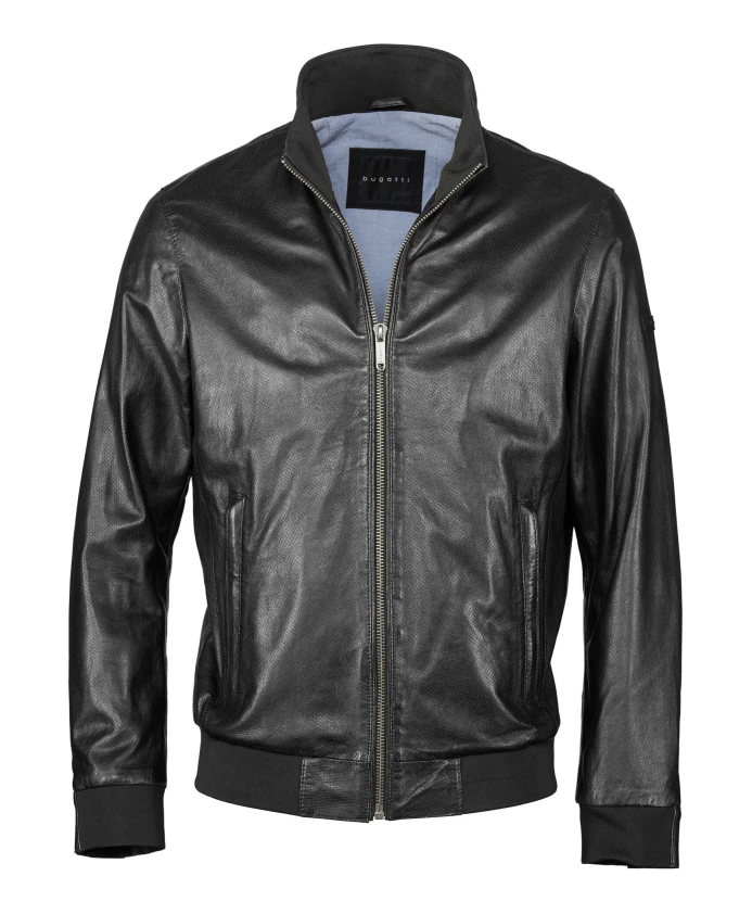 

Элегантная кожаная куртка с аппликацией в виде логотипа. Bugatti, черный