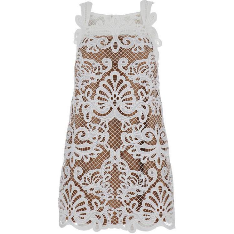 

Платье без рукавов с кружевными деталями Self-portrait, белый