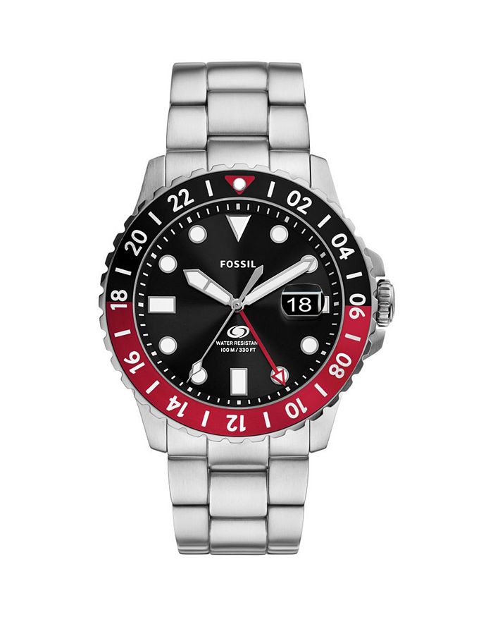 

Синие часы GMT, 46 мм Fossil, черный