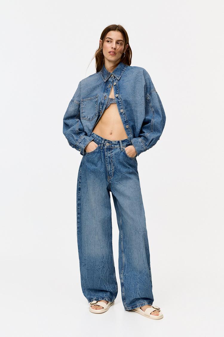 

Очень мешковатые джинсы с перекрещивающейся талией Pull And Bear, синий