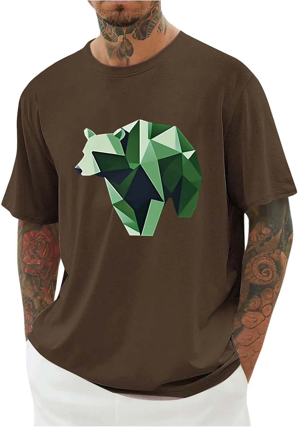 

Мужская футболка с коротким рукавом и геометрическим принтом с медведем Sdeycui