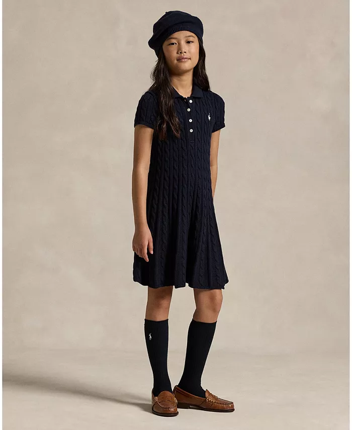 

Платье-свитер поло из хлопка с косой вязкой Big Girls Polo Ralph Lauren, синий
