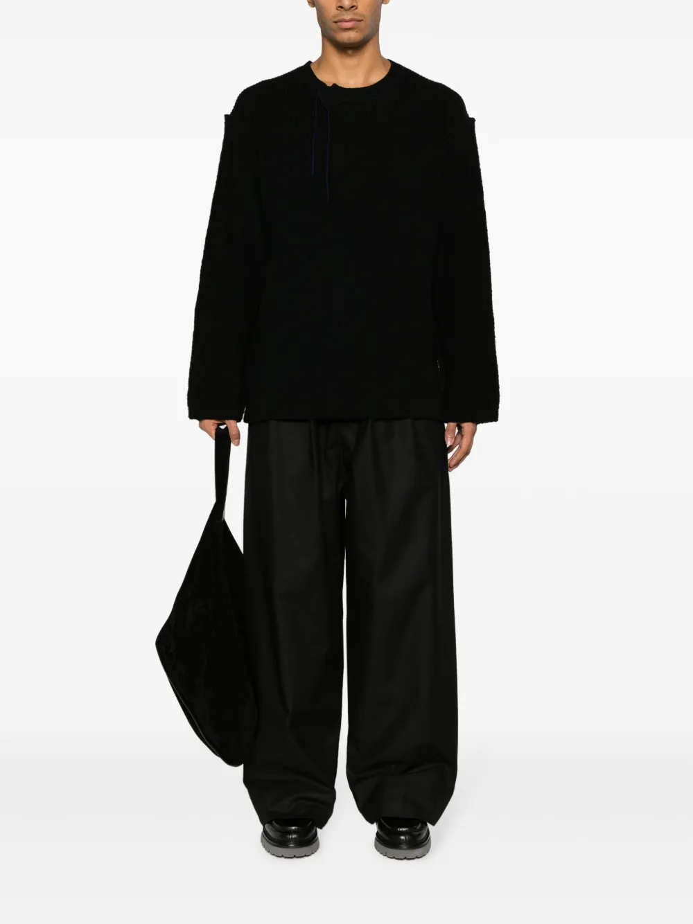 Джемпер с приспущенными плечами и асимметричным вырезом Yohji Yamamoto, черный — фото 2