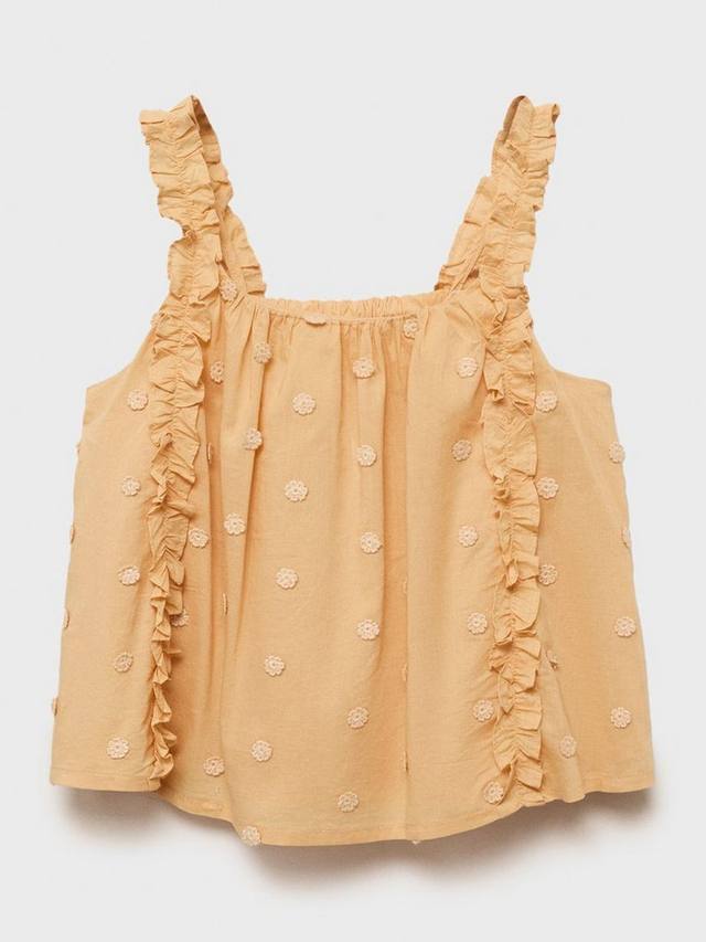 

Детская блузка из муслина и хлопка с вышивкой Mango, Medium Yellow