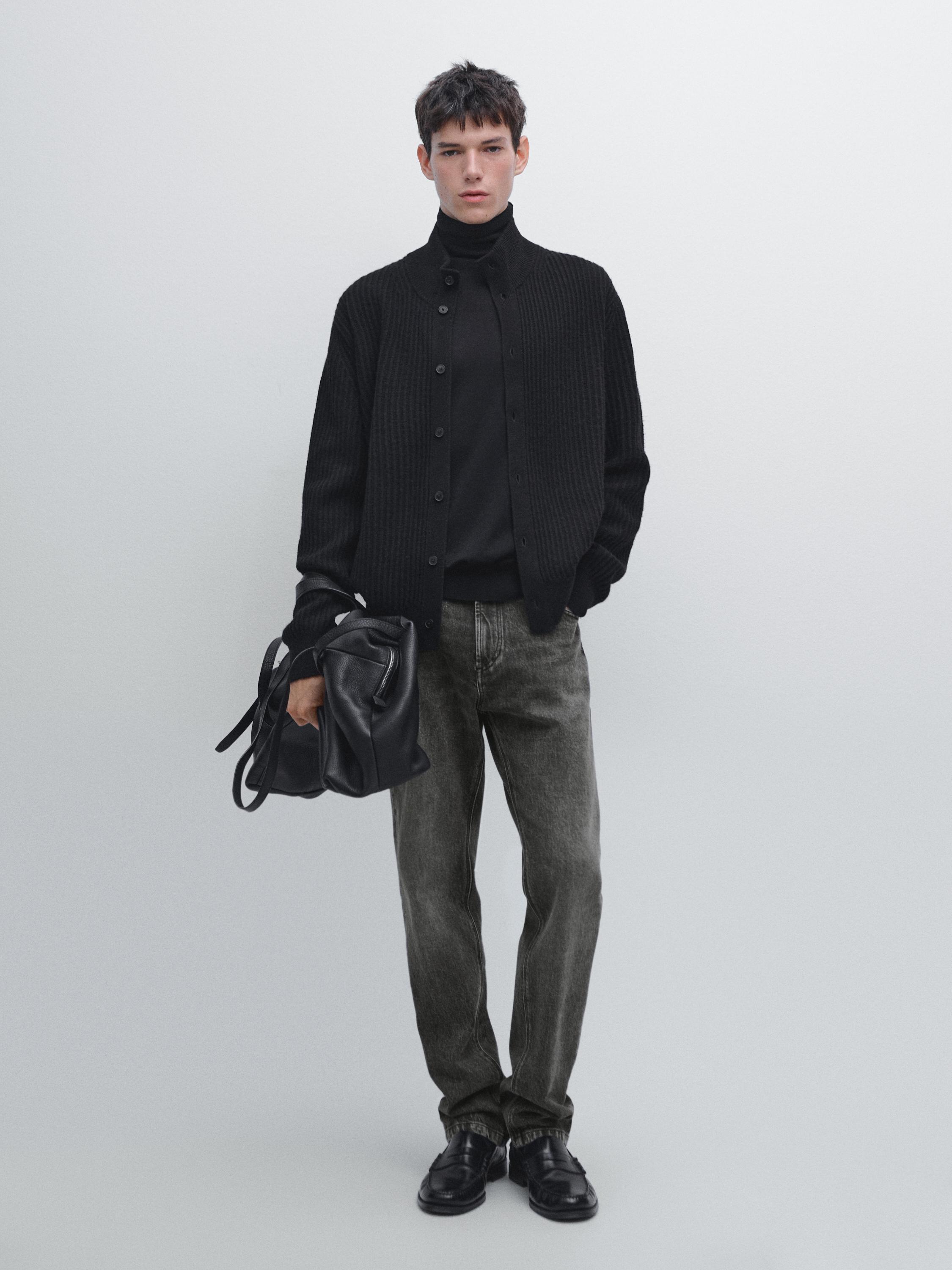 

Кардиган из смесовой хлопковой пряжи с высоким воротником Massimo Dutti, черный