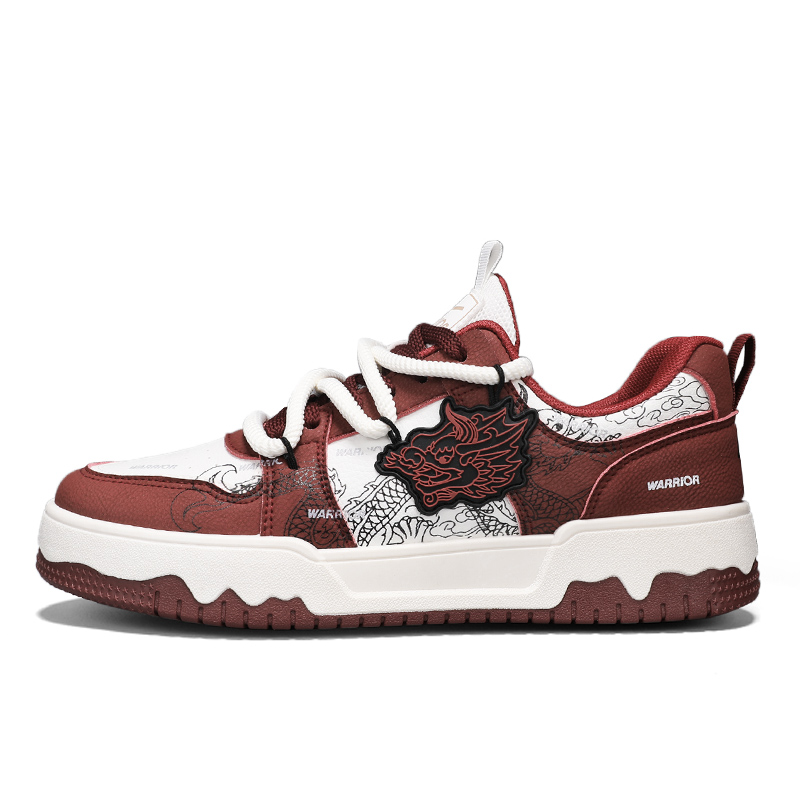 

Бордово-белые мужские скейтерские кросовки Warrior с противоскользящей подошвой, амортизацией, износостойкие, легкие, дышащие