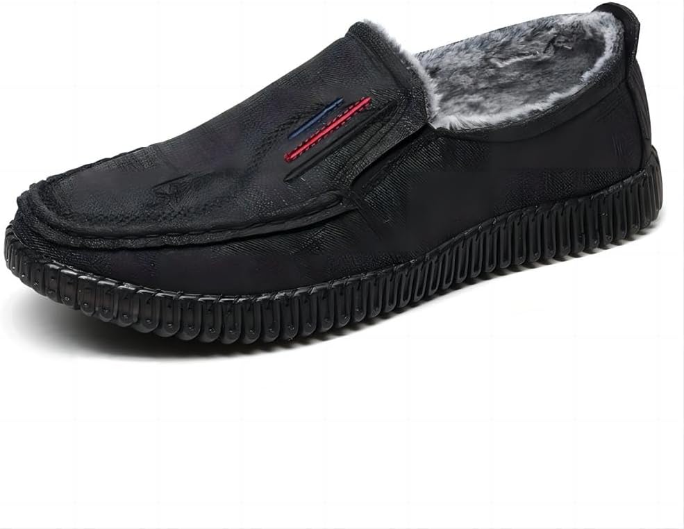 

Мужские теплые лоферы для дома и улицы, повседневная ходьба, вождение, удобные, с мягкой толстой стелькой, зимние хлопковые туфли на молнии Asifn, черный