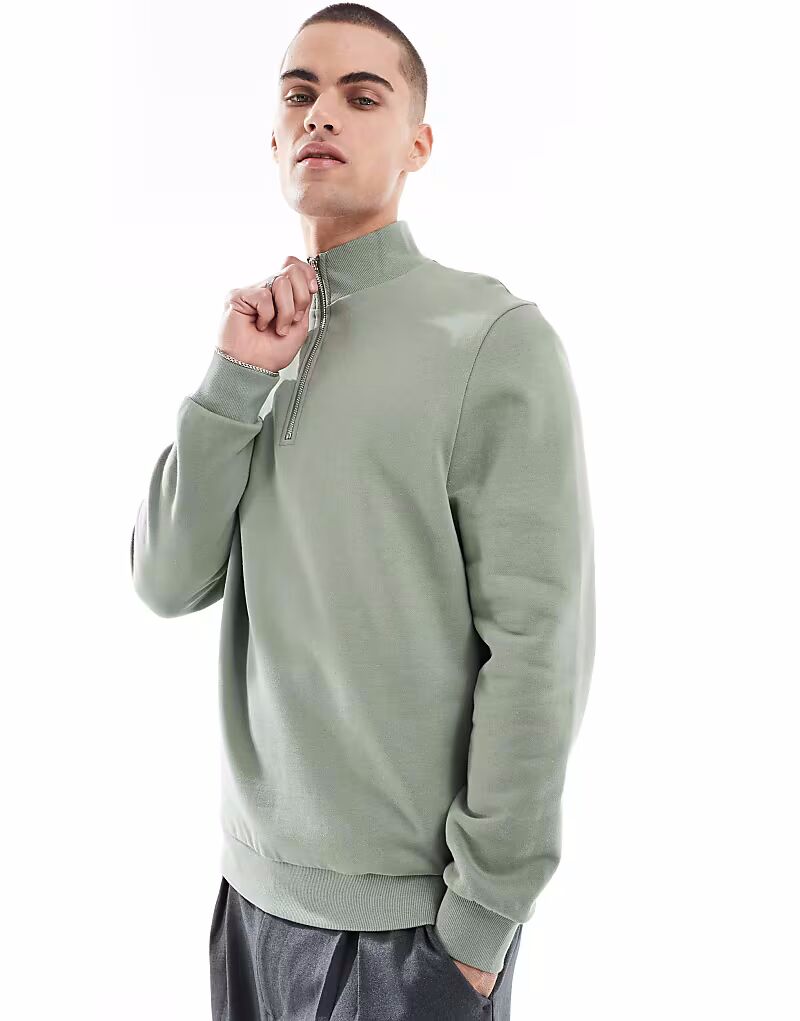 

Базовая толстовка ASOS DESIGN с четвертной молнией в средне-зеленом цвете