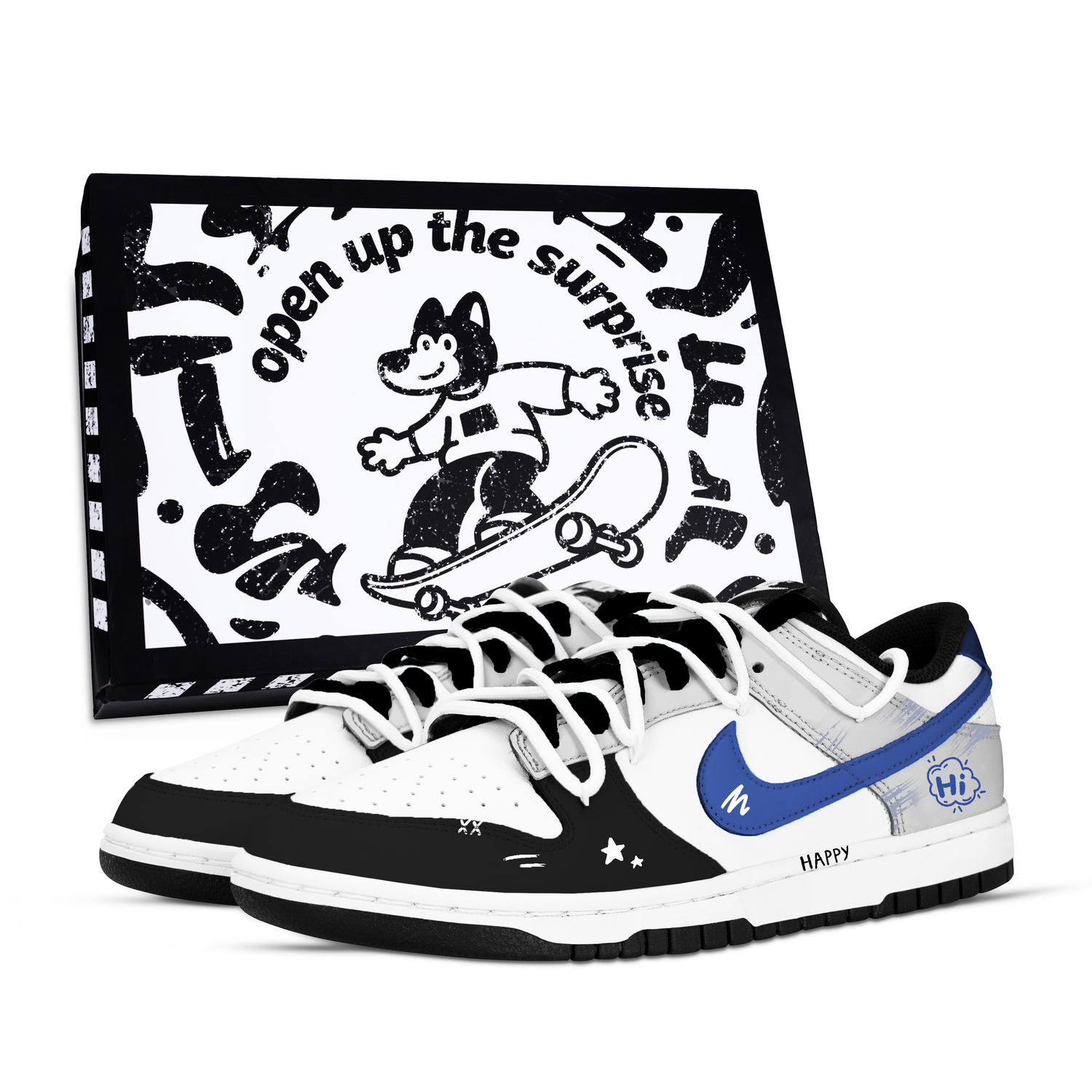 

Кроссовки для скейтбординга Dunk Hi Star Mistake Abrasion Resistant низкие унисекс Black White Gray Blue Nike, черный белый серый синий