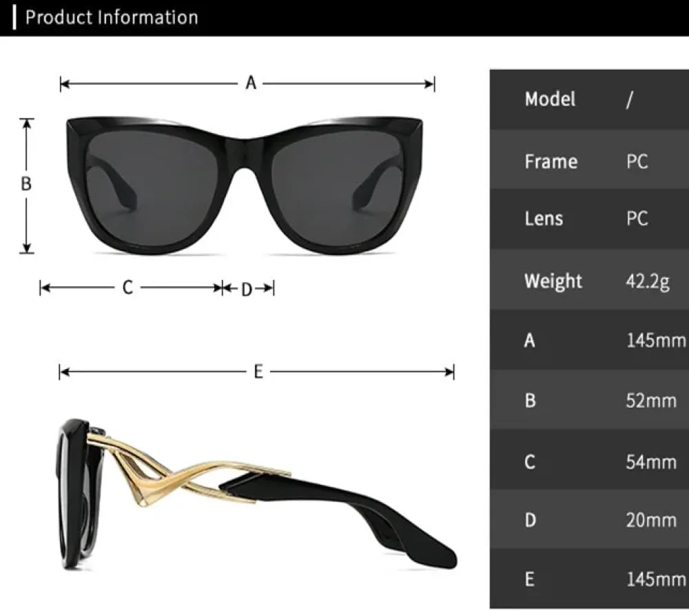

Солнцезащитные очки «кошачий глаз» для женщин и мужчин, винтажные популярные солнцезащитные очки в крупной оправе с металлическими дужками MTZJH, Leopard Tea