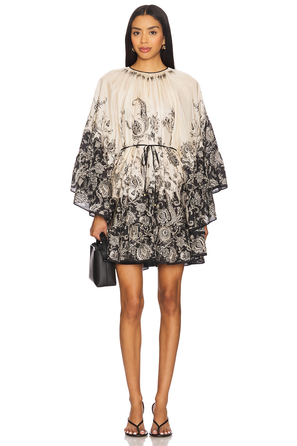 

Мини-платье "Rhiannon lantern" Zimmermann, cream & black floral
