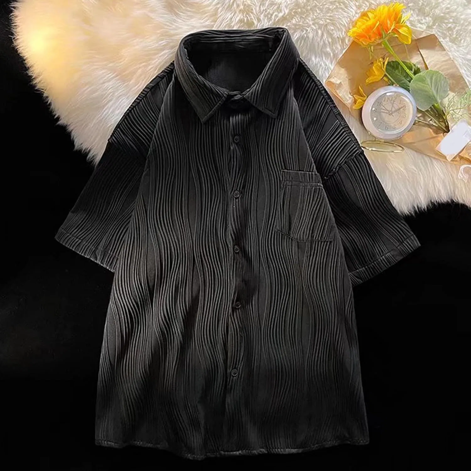 Блуза с принтом, свободная, Aloha Shirt, черный — фото 2