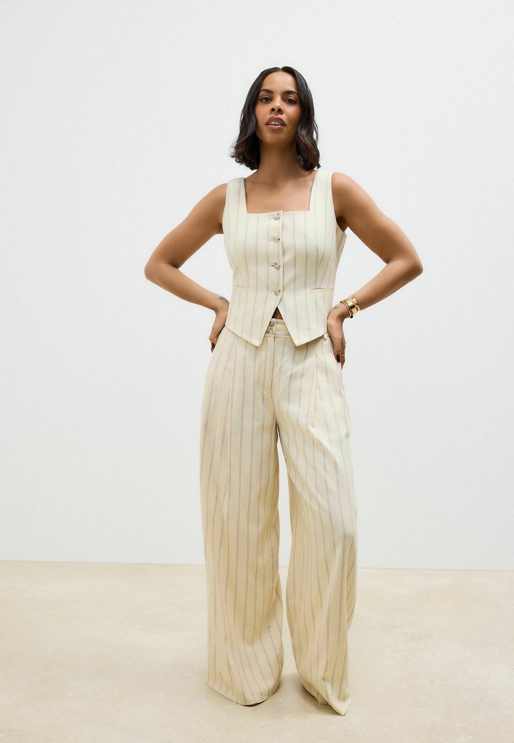 

Брюки PETITE FIT - STRIPED ELASTIC BACK WIDE LEG Next, желтый