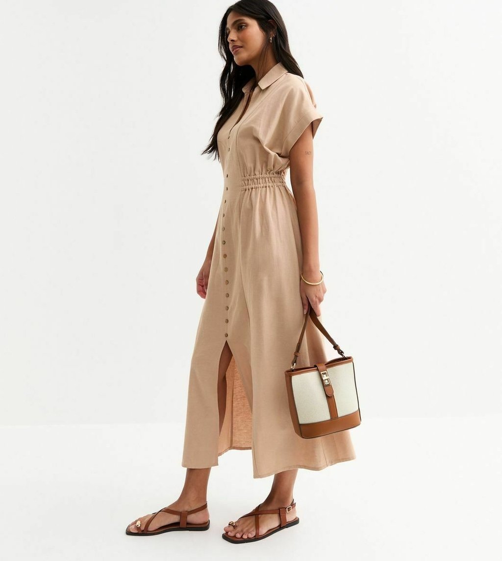 

Платье-рубашка SHIRRED WAIST MIDI New Look, цвет Stone