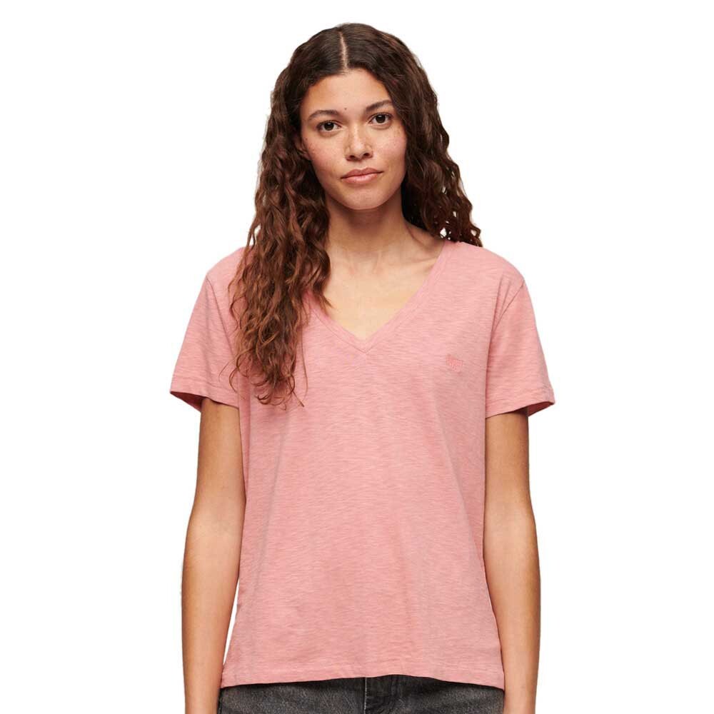 

Футболка Superdry Studios Slub Embroidered Vee Short Sleeve V Neck, розовый