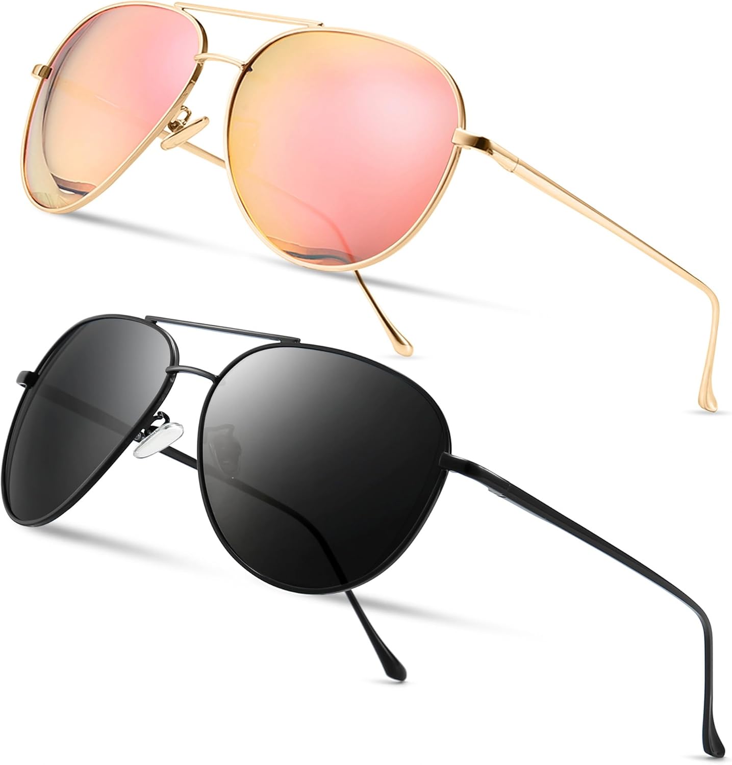 

Женские легкие солнцезащитные очки-авиаторы SUNGAIT большого размера — классический стиль, поляризованные линзы, 2 Pack (Polarized): Rose Gold/Pink Mirrored+black/Gray