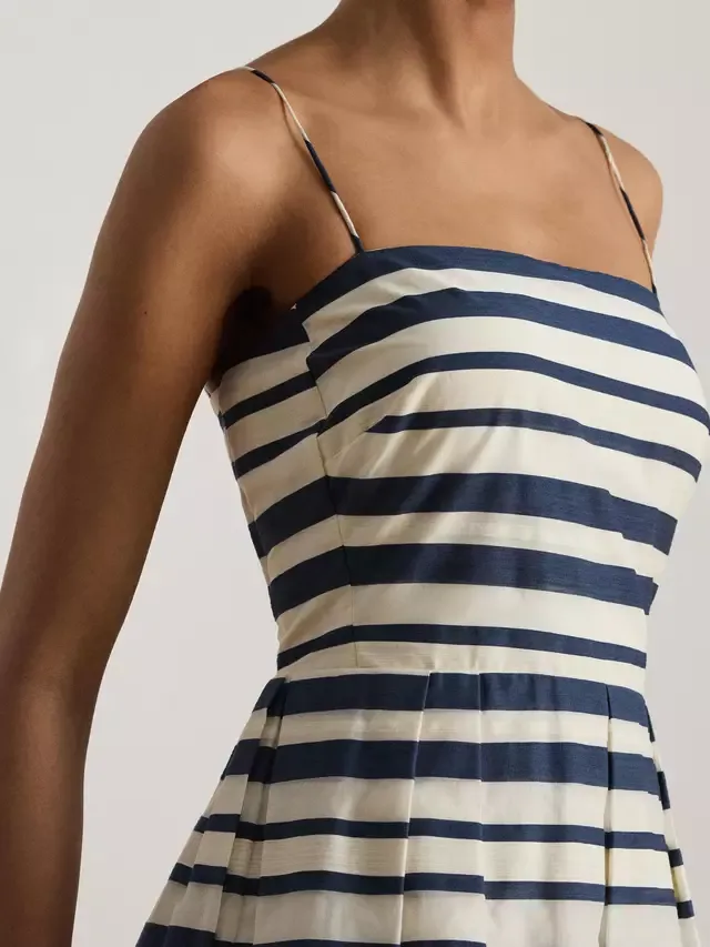 Коктейльное платье Lauren из полосатого атласа, кремово-синего цвета Ralph Lauren — фото 3