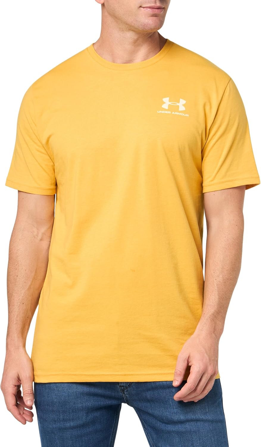 

Мужская спортивная футболка Under Armour с коротким рукавом на левую грудь, (773) Noble Gold/White