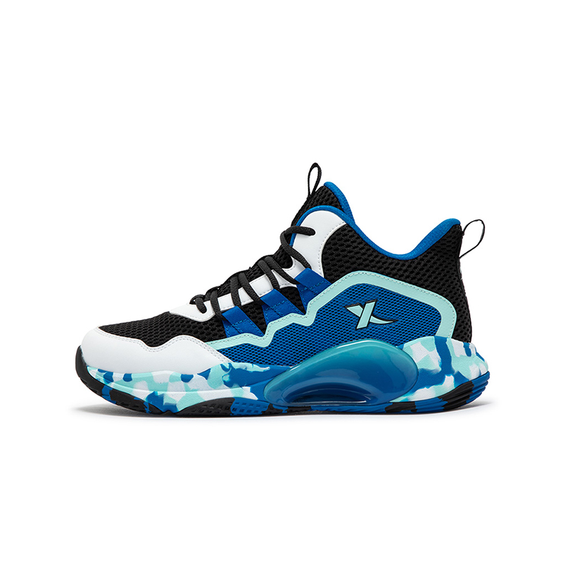 

Противоскользящие износостойкие баскетбольные кроссовки мид-топ для детей Black Tejidos Blanco Classic Blue Kids' XTEP, черный Xtep белый синий