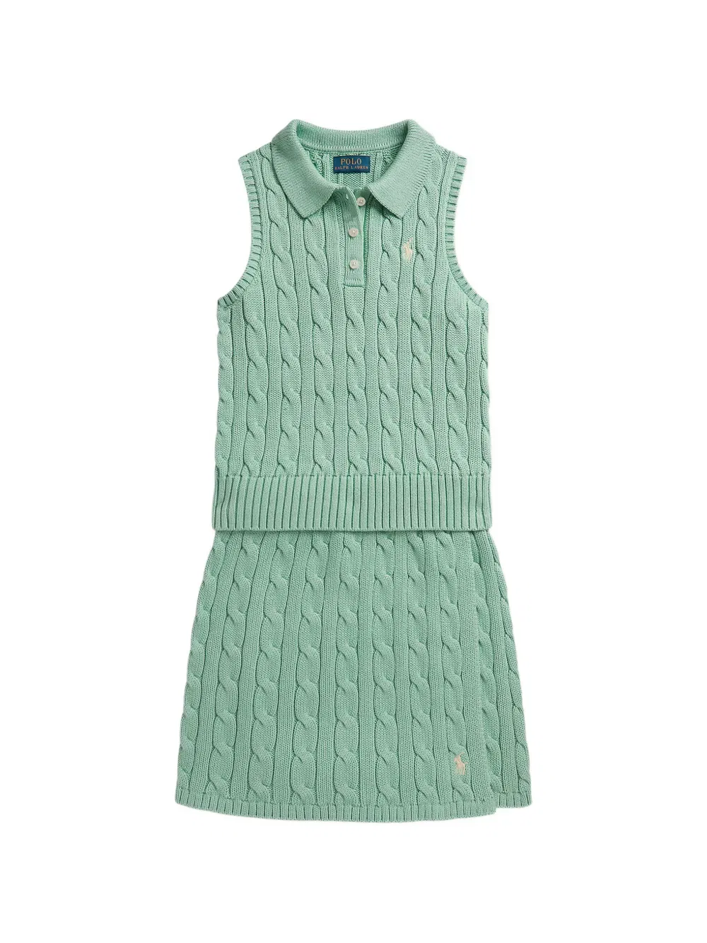 Комплект из топа и юбки фактурной вязки Polo Ralph Lauren Kids, зеленый