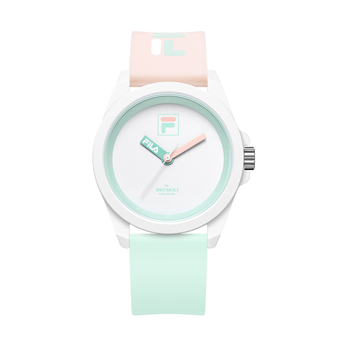 

FILA Часы 6114 Collection Wrist Watch Quartz Movement Silicone Strap 39*47mm White Dial Unisex, [Pink Green]-6500-011 Limited Edition